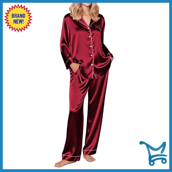 Silk Satin Pajama Set Women's Long Sleeve Sleepwear Loungewear